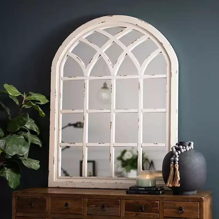 Decorative Mirrors-Kirklands Home Distressed Cream Sadie Arch Mirror Ivory