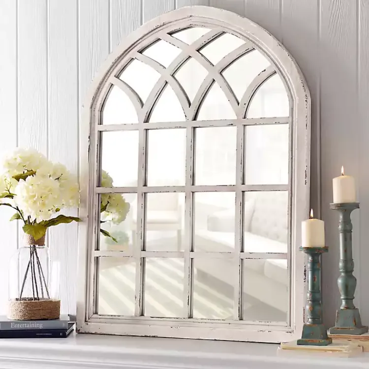 Decorative Mirrors-Kirklands Home Distressed Cream Sadie Arch Mirror Ivory