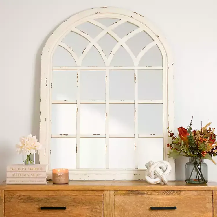 Decorative Mirrors-Kirklands Home Distressed Cream Sadie Arch Mirror Ivory