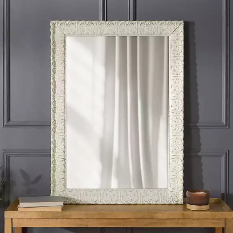 Framed Mirrors-Kirklands Home Ornate Ivory Wall Mirror, 31x43 in.