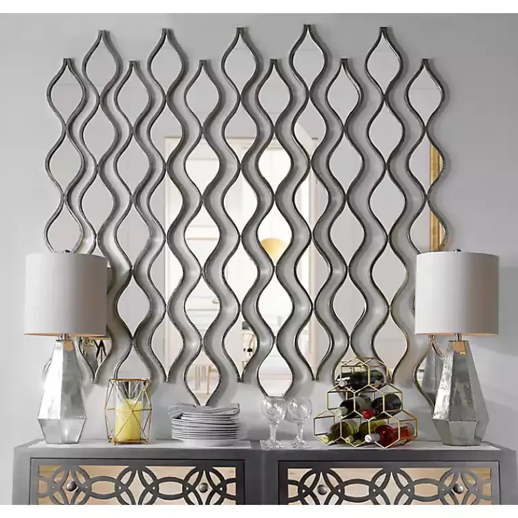 Decorative Mirrors-Kirklands Home Single Silver Raindrop Panel Mirror, 6.25x58.75