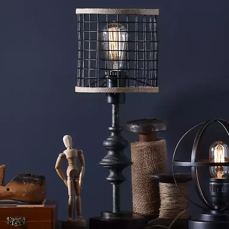 Table Lamps-Kirklands Home Metal and Burlap Edison Lamp Brown
