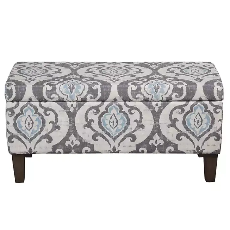Benches & Ottomans-Kirklands Home Slate Blue Ikat Storage Ottoman