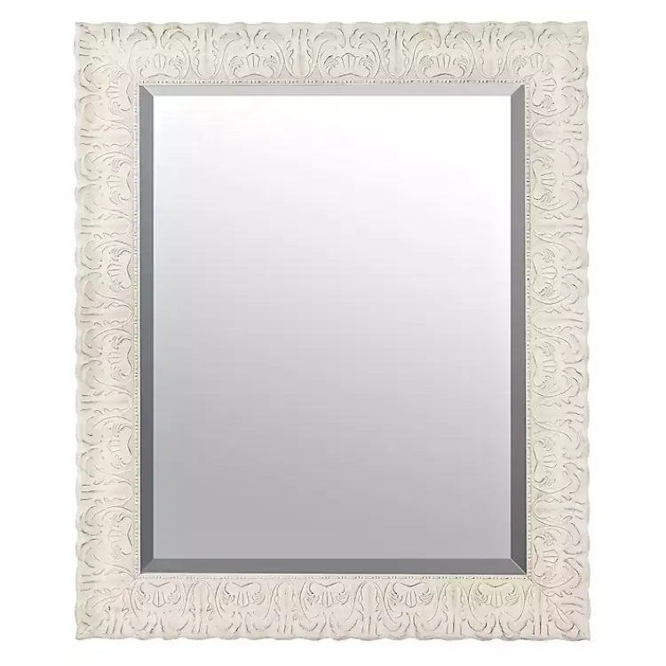 Framed Mirrors-Kirklands Home Ornate Distressed Cream Mirror, 29x35