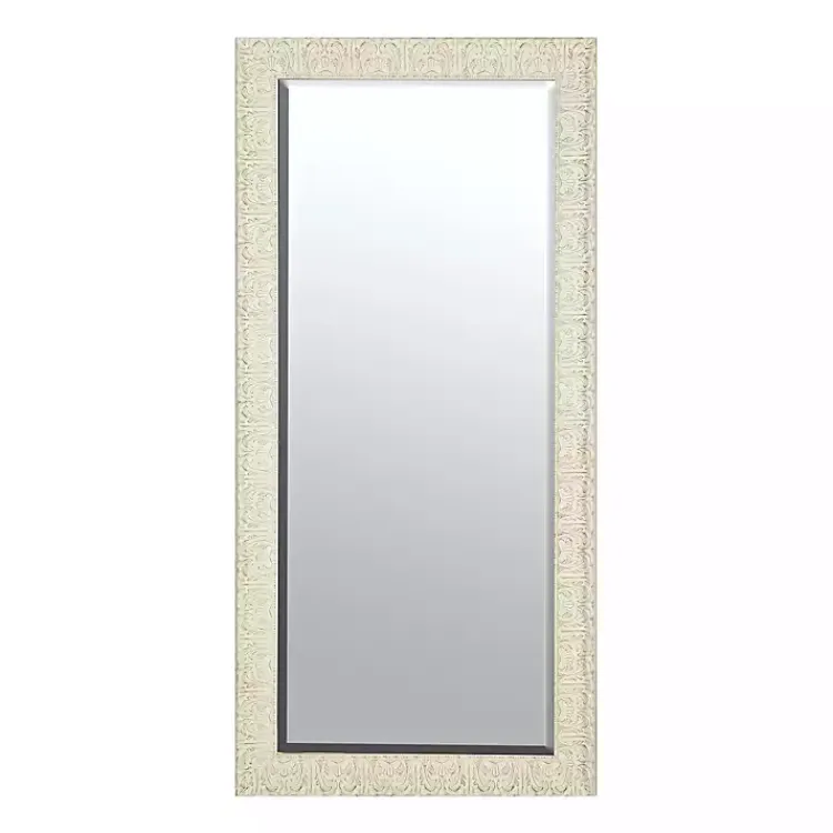 Full Length & Floor Mirrors-Kirklands Home Ornate Distressed Cream Leaner Mirror