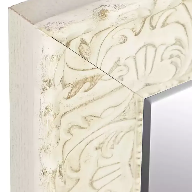 Full Length & Floor Mirrors-Kirklands Home Ornate Distressed Cream Leaner Mirror