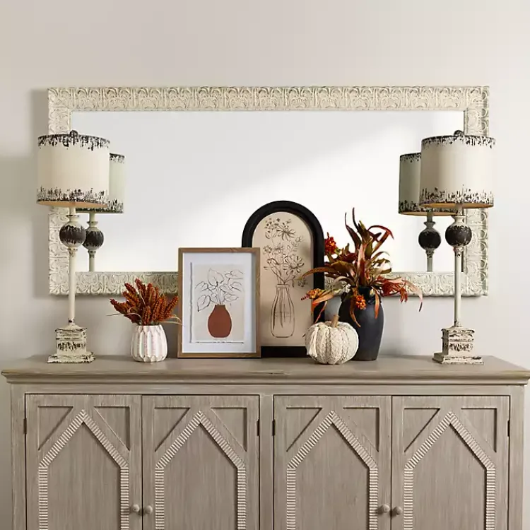 Full Length & Floor Mirrors-Kirklands Home Ornate Distressed Cream Leaner Mirror