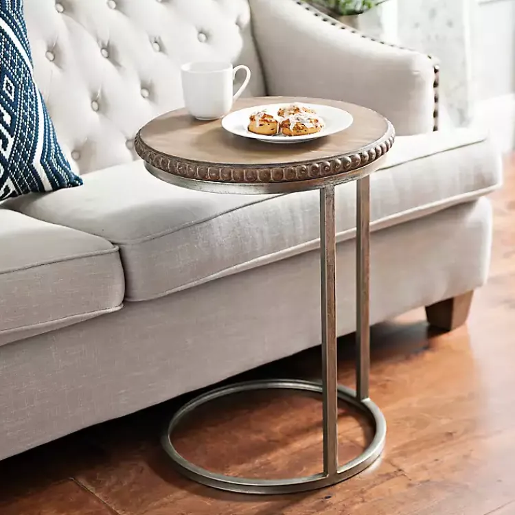 Accent & End Tables-Kirklands Home Beaded Round Wood C-Table Brown
