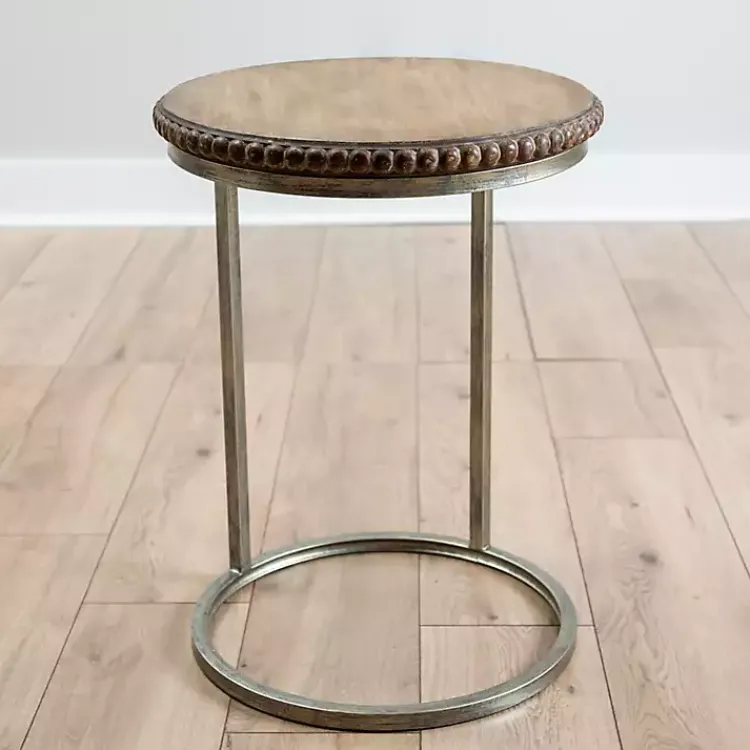Accent & End Tables-Kirklands Home Beaded Round Wood C-Table Brown