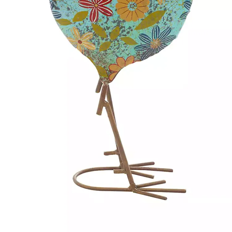 Garden Statues-Kirklands Home Blue Floral Metal Rooster Statue