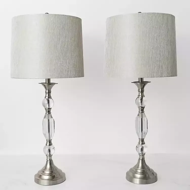 Table Lamps-Kirklands Home Silver Crystal Table Lamp, Set of 2 White
