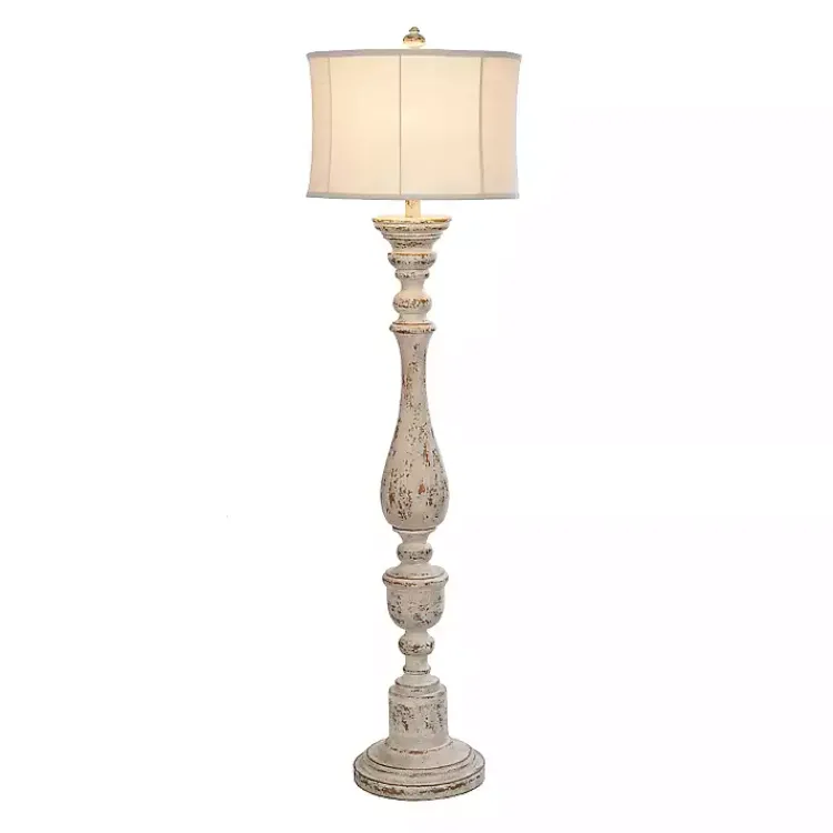 Floor Lamps-Kirklands Home Distressed Cream Spindle Floor Lamp Ivory