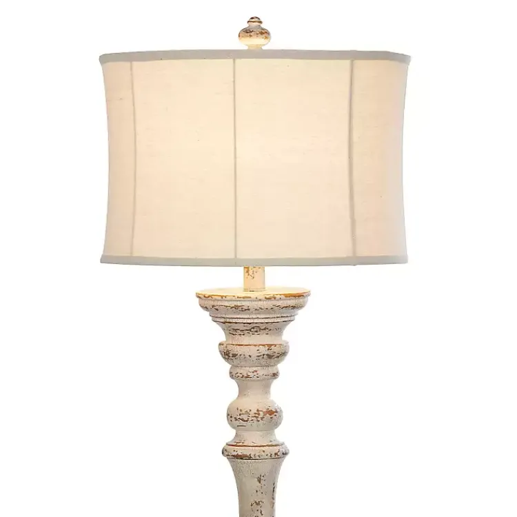Floor Lamps-Kirklands Home Distressed Cream Spindle Floor Lamp Ivory