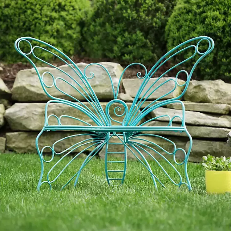 Outdoor Seating-Kirklands Home Turquoise Butterfly Metal Chair Blue