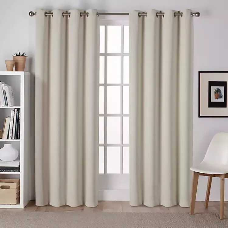 Curtains & Drapes-Kirklands Home Linen Sateen Curtain Panel Set, 96 in. Tan
