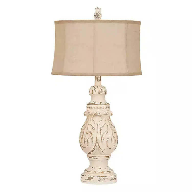 Table Lamps-Kirklands Home Caroline Distressed Cream Table Lamp Tan