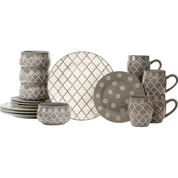 Dinnerware-Kirklands Home Moroccan Mix 16-pc. Dinnerware Set Gray