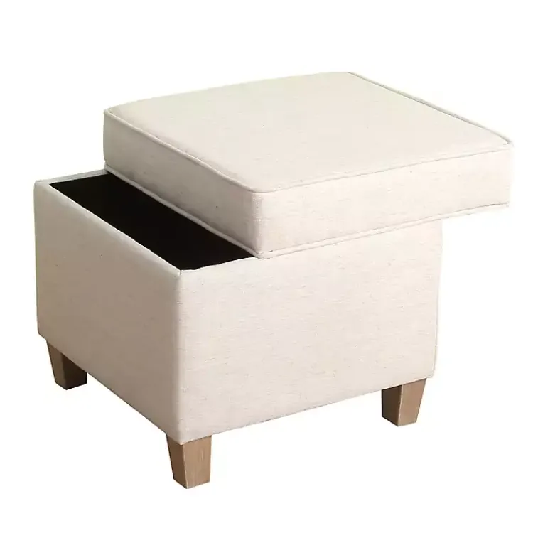 Benches & Ottomans-Kirklands Home Square Oatmeal Storage Ottoman Ivory