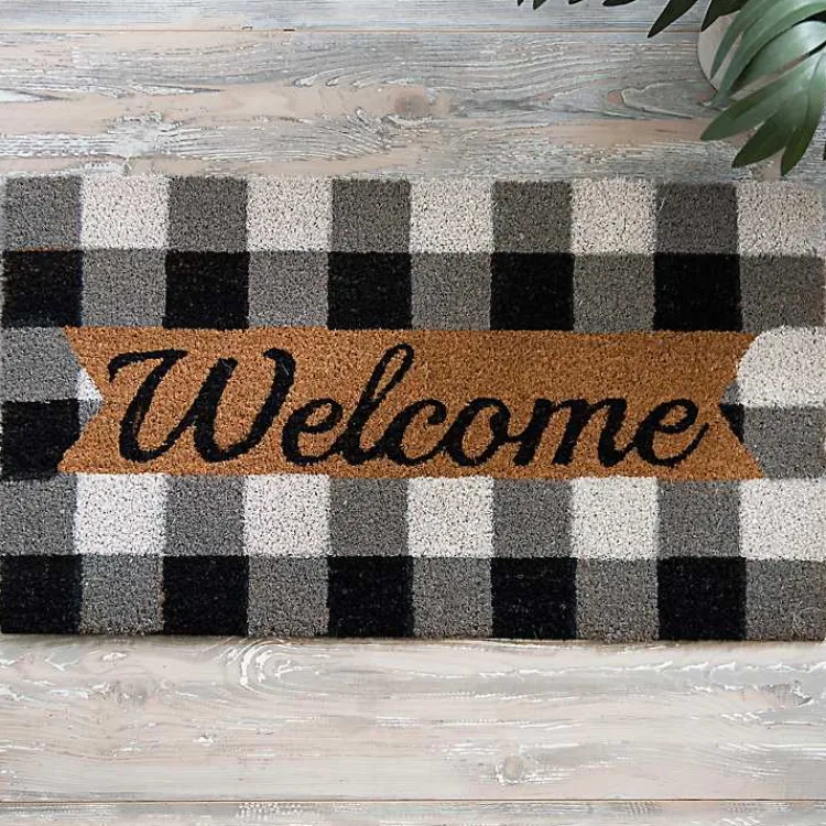 Doormats-Kirklands Home Black And White Buffalo Check Welcome Mat