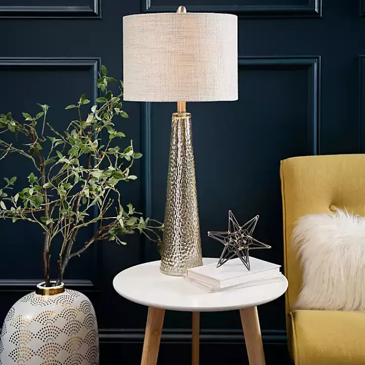 Table Lamps-Kirklands Home Silver Mercury Glass Cone Table Lamp White