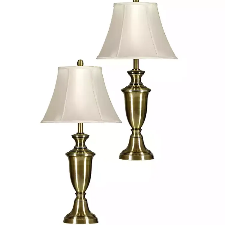 Table Lamps-Kirklands Home Antique Brass Table Lamp, Set of 2 White