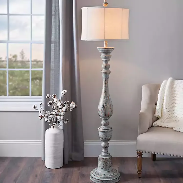 Floor Lamps-Kirklands Home Distressed Eloise Floor Lamp Ivory