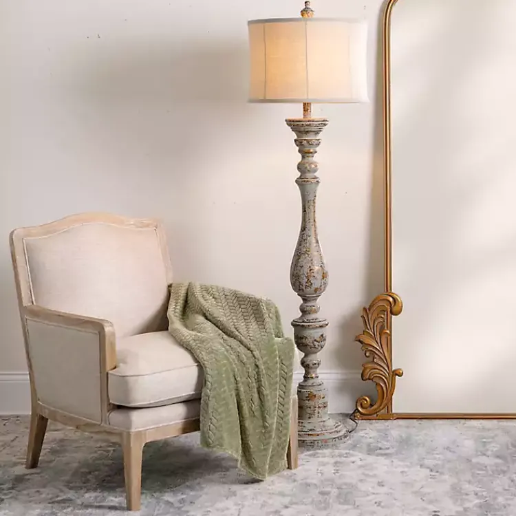Floor Lamps-Kirklands Home Distressed Eloise Floor Lamp Ivory