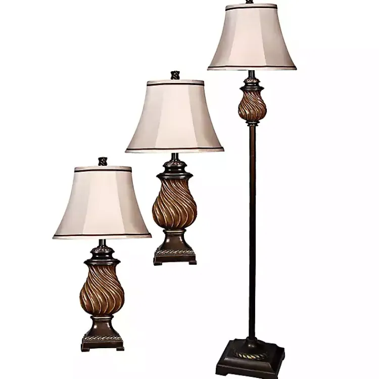 Table Lamps-Kirklands Home Toffee Twist Floor and Table Lamps, Set of 3 Ivory