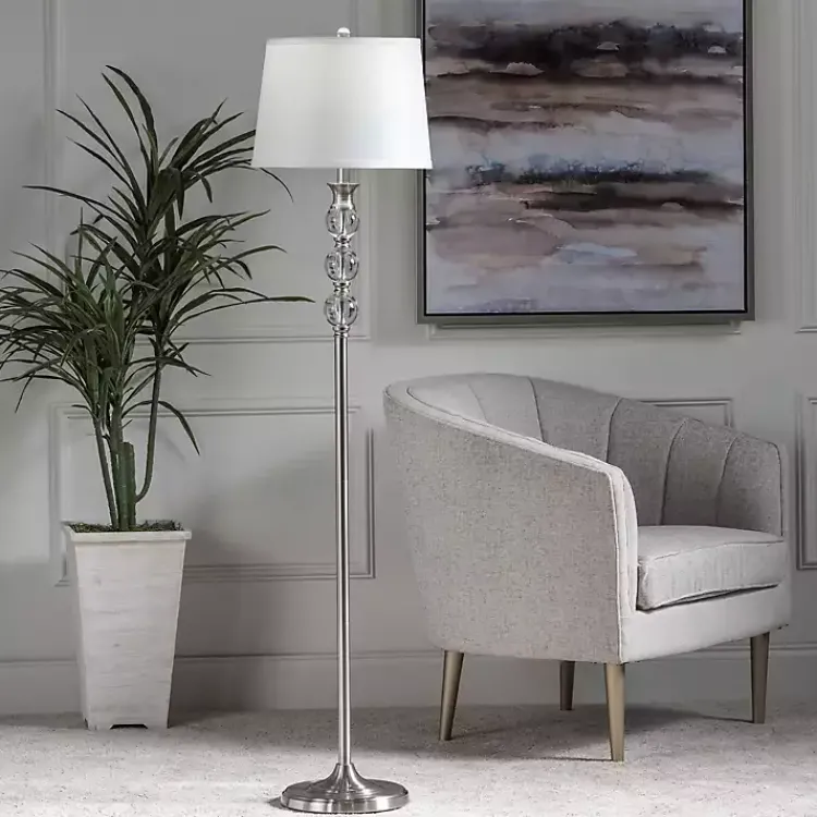 Floor Lamps-Kirklands Home Crystal and Silver Metal Floor Lamp White