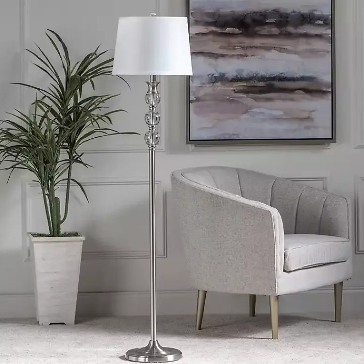 Floor Lamps-Kirklands Home Crystal and Silver Metal Floor Lamp White