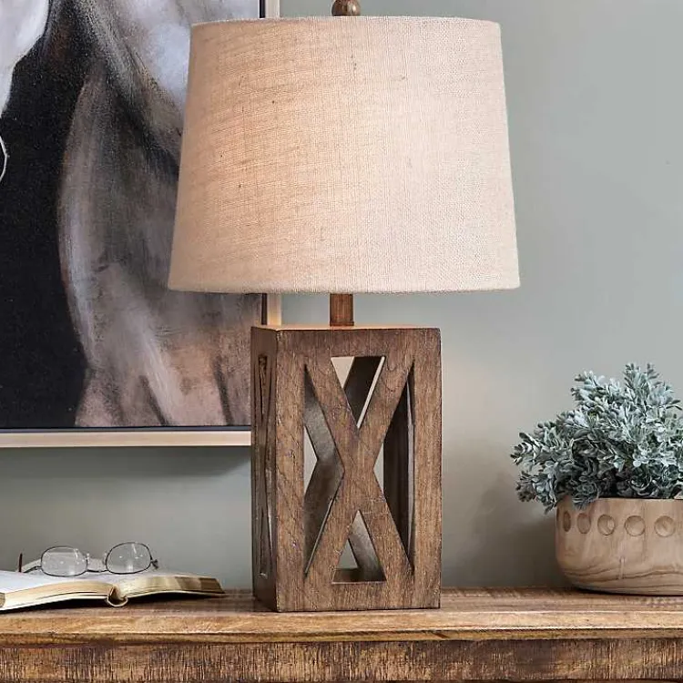 Table Lamps-Kirklands Home Open Block Table Lamp Tan