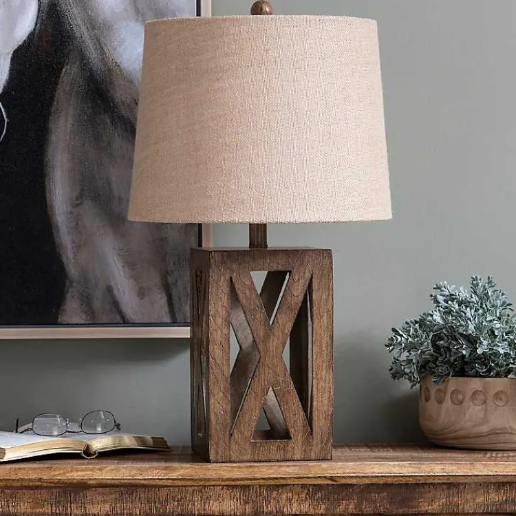 Table Lamps-Kirklands Home Open Block Table Lamp Tan