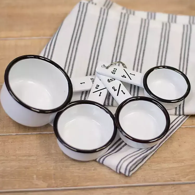 Kitchen Accessories-Kirklands Home White and Black Metal Enamelware Measuring Cup Set