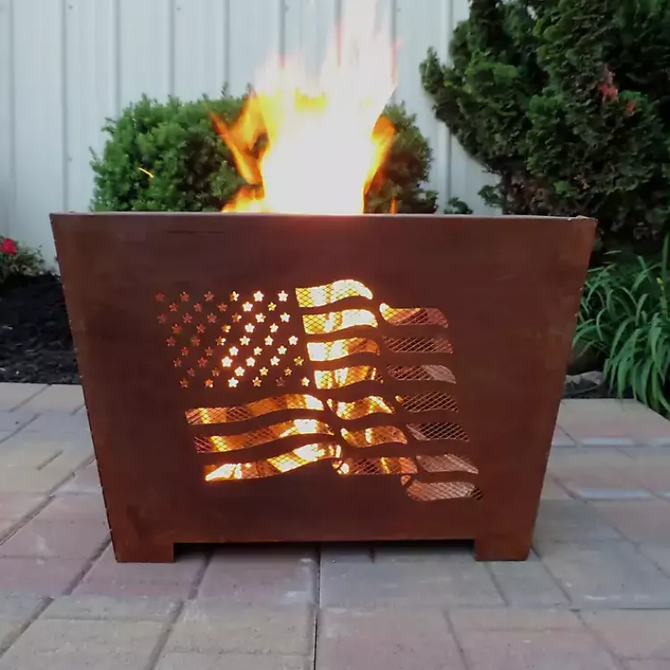 Fire Pits-Kirklands Home American Flag Box Fire Pit Orange