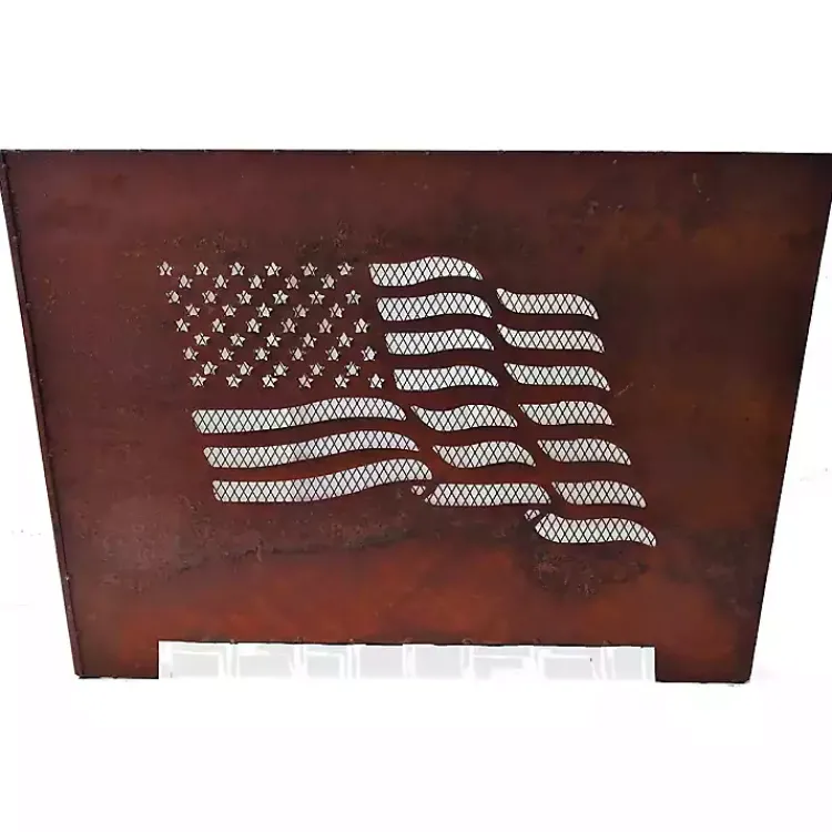 Fire Pits-Kirklands Home American Flag Box Fire Pit Orange