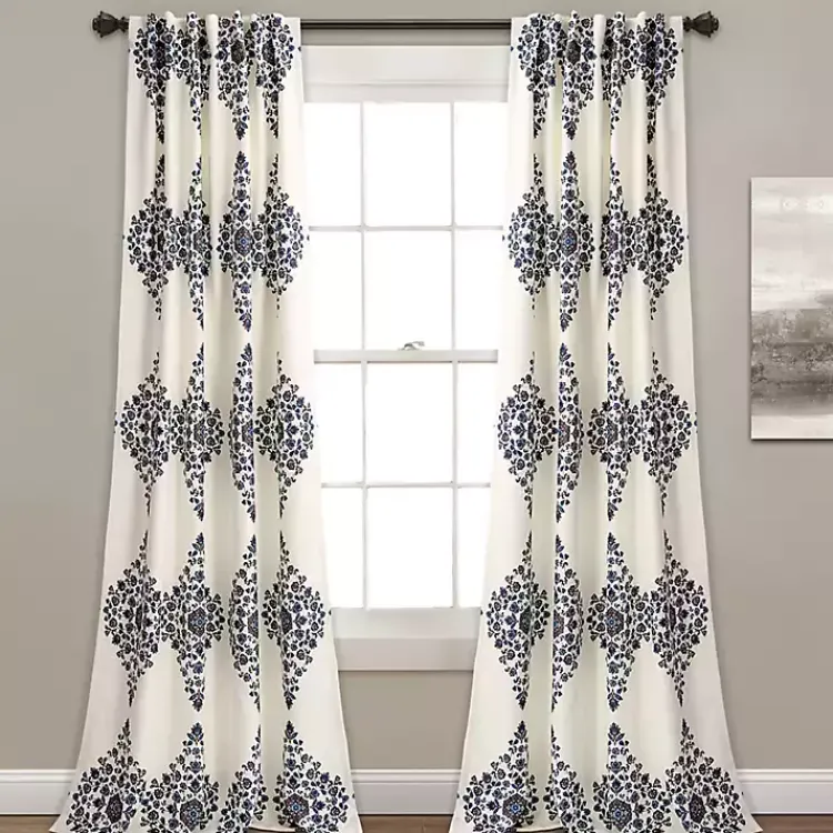 Curtains & Drapes-Kirklands Home Cream Keya Medallion Curtain Panel Set, 84 in.