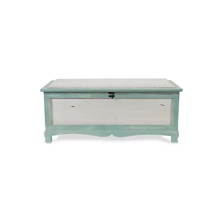 Benches & Ottomans-Kirklands Home Seafoam Shabby Chic Storage Bench Green