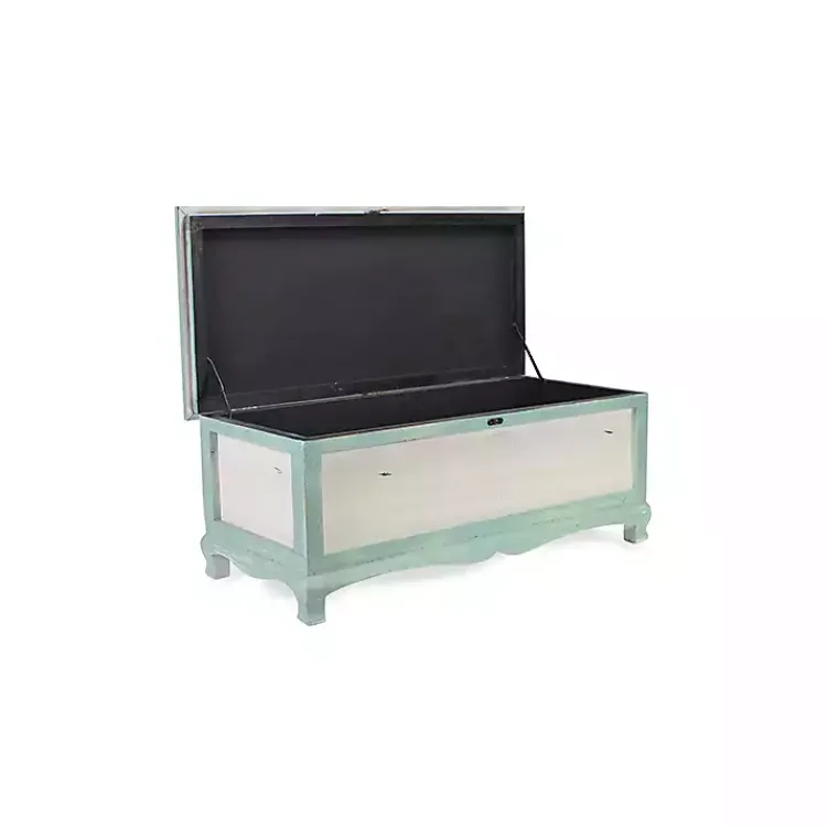 Benches & Ottomans-Kirklands Home Seafoam Shabby Chic Storage Bench Green