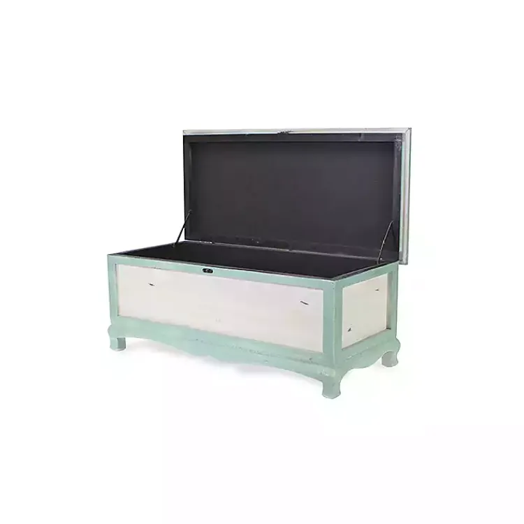 Benches & Ottomans-Kirklands Home Seafoam Shabby Chic Storage Bench Green