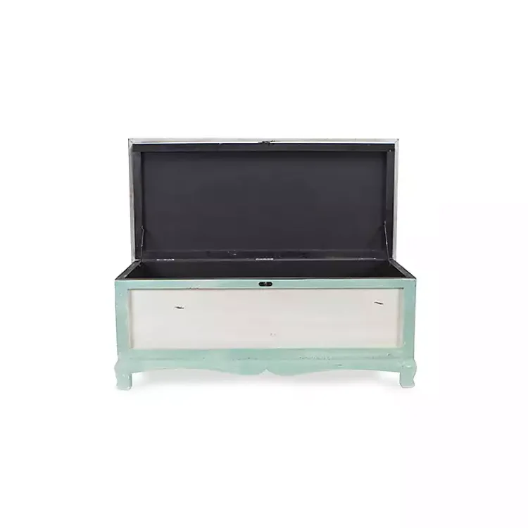 Benches & Ottomans-Kirklands Home Seafoam Shabby Chic Storage Bench Green