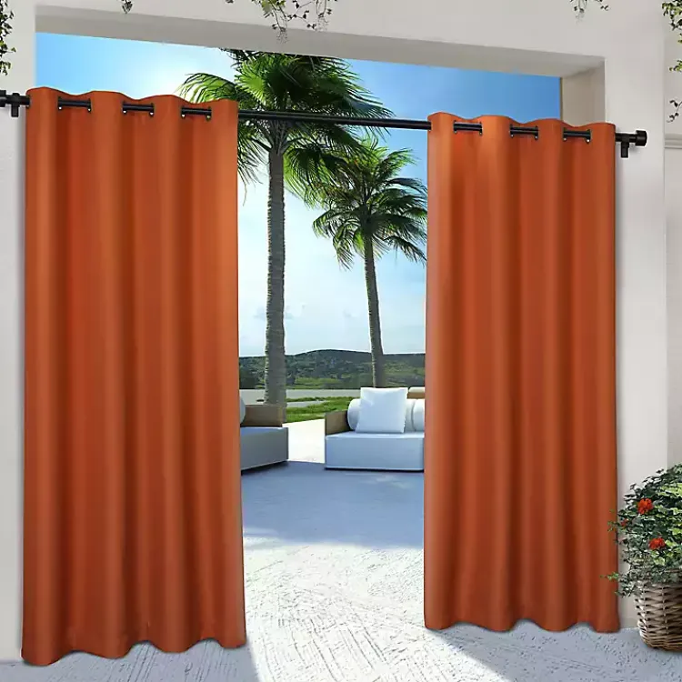 Outdoor Curtains-Kirklands Home Eliza Outdoor Curtain Panel Set, 84 in. Orange