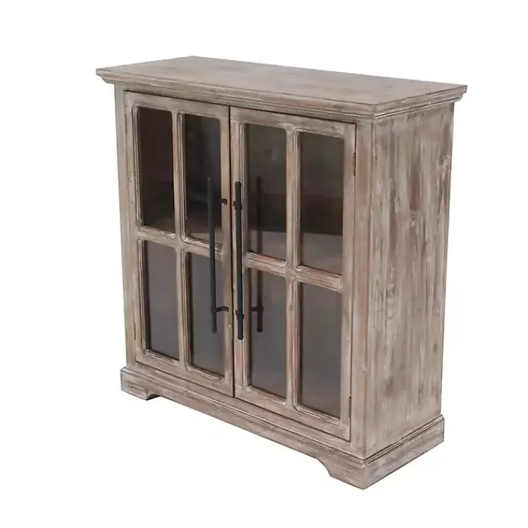 Cabinets & Sideboards-Kirklands Home Rustic Wood and Glass 2-Door Cabinet Tan