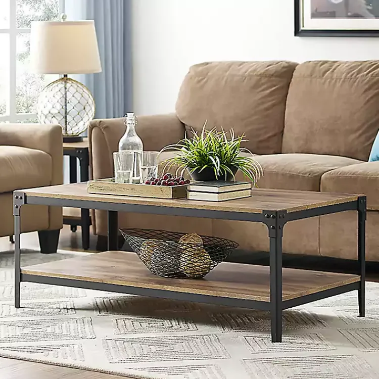 Coffee Tables-Kirklands Home Barnwood Angle Iron Coffee Table Brown