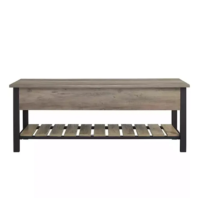 Entryway Furniture-Kirklands Home washed Lift-Top Storage Bench Gray