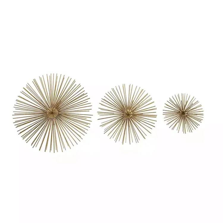 Wall Plaques-Kirklands Home Metal Disc Starburst Wall Plaques, Set of 3 Gold