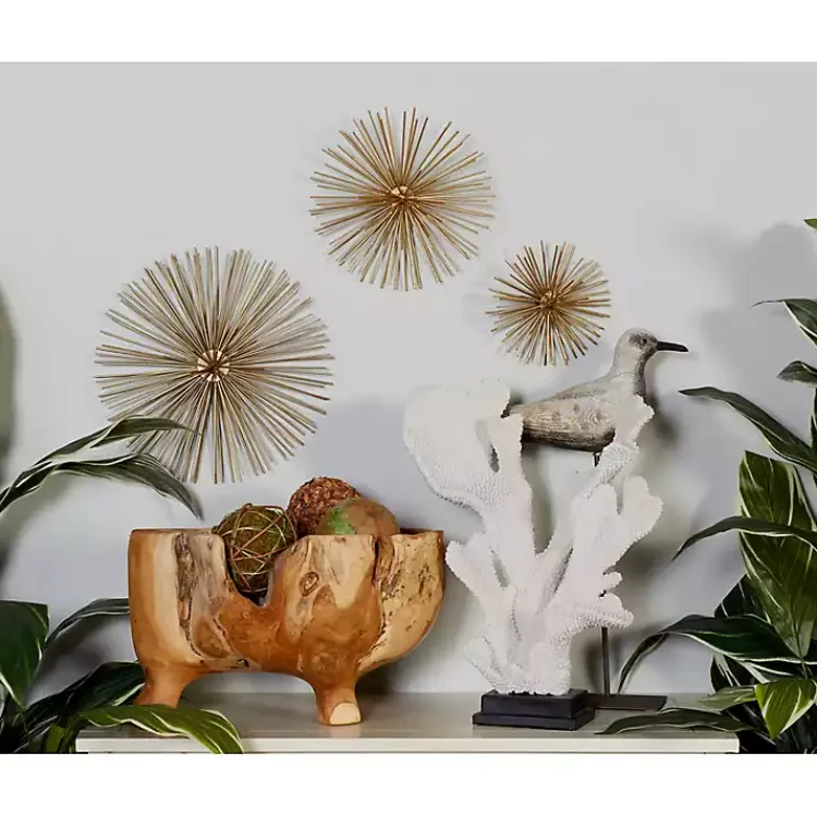 Wall Plaques-Kirklands Home Metal Disc Starburst Wall Plaques, Set of 3 Gold