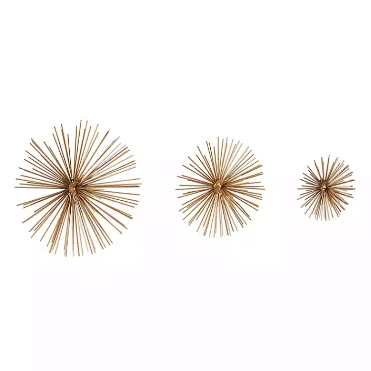 Wall Plaques-Kirklands Home Metal Disc Starburst Wall Plaques, Set of 3 Gold