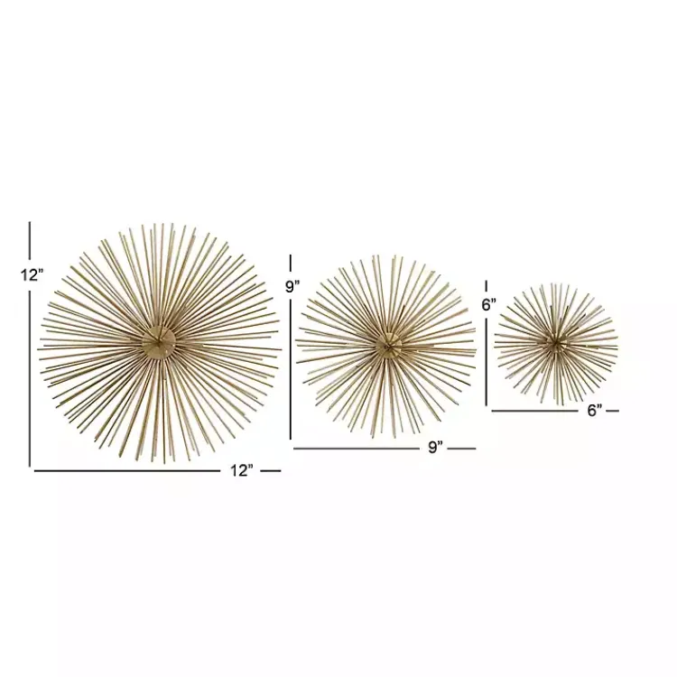 Wall Plaques-Kirklands Home Metal Disc Starburst Wall Plaques, Set of 3 Gold