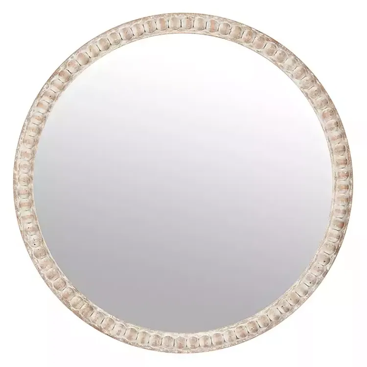 Decorative Mirrors-Kirklands Home Round Natural Beaded Wall Mirror
