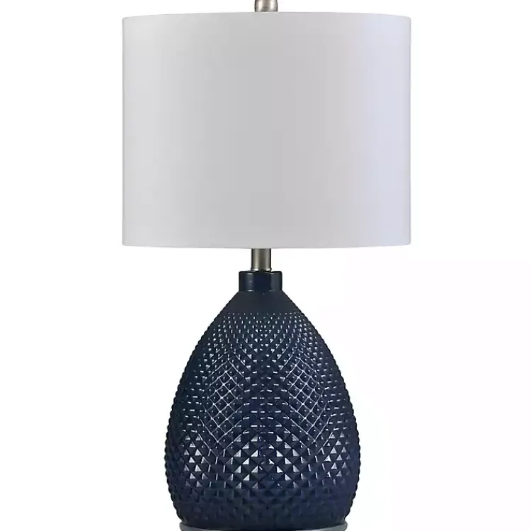 Table Lamps-Kirklands Home Navy Diamond Cut Glass Table Lamp White